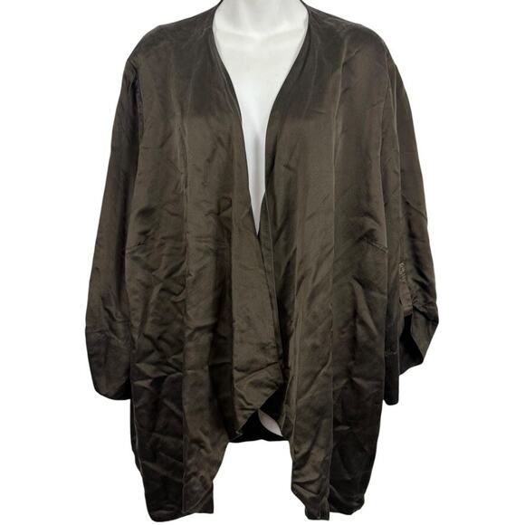 Kenneth Cole New York Dark Brown Silk Blend Satin Open Jacket Blazer Womens 3X - Picture 1 of 15